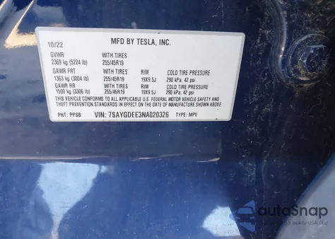 2022 Tesla Model Y Long Range Dual Motor All-Wheel Drive из США, поврежденный, VIN 7SAYGDEE3NA020326